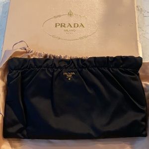 Women’s New Satin Black Prada Clutch with Box